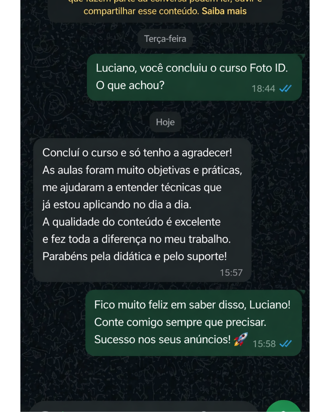 Depoimento de aluno do curso Foto ID 1